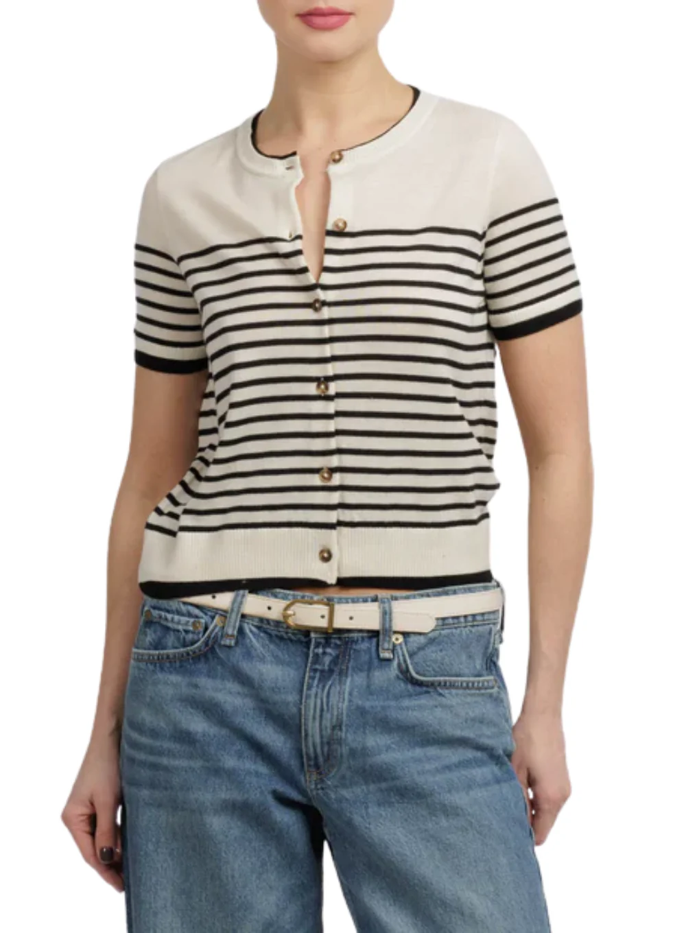 RAG & BONE ANNE SHORT SLEEVE STRIPE CARDIGAN