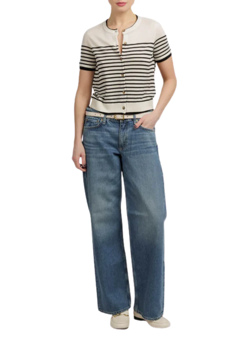RAG & BONE ANNE SHORT SLEEVE STRIPE CARDIGAN - Image 2
