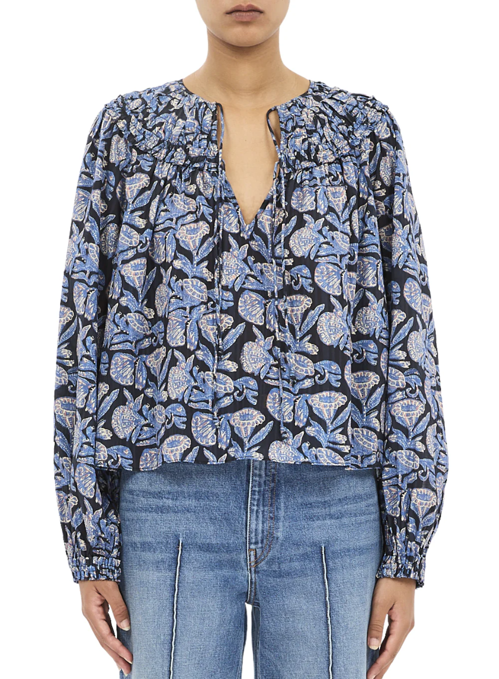 ULLA JOHNSON FLORELLE LONG SLEEVE COTTON BLOUSE