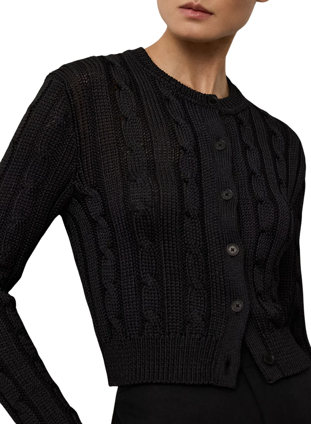 RALPH LAUREN HIGH SHINE CABLE LONG SLEEVE CARDIGAN - Image 4