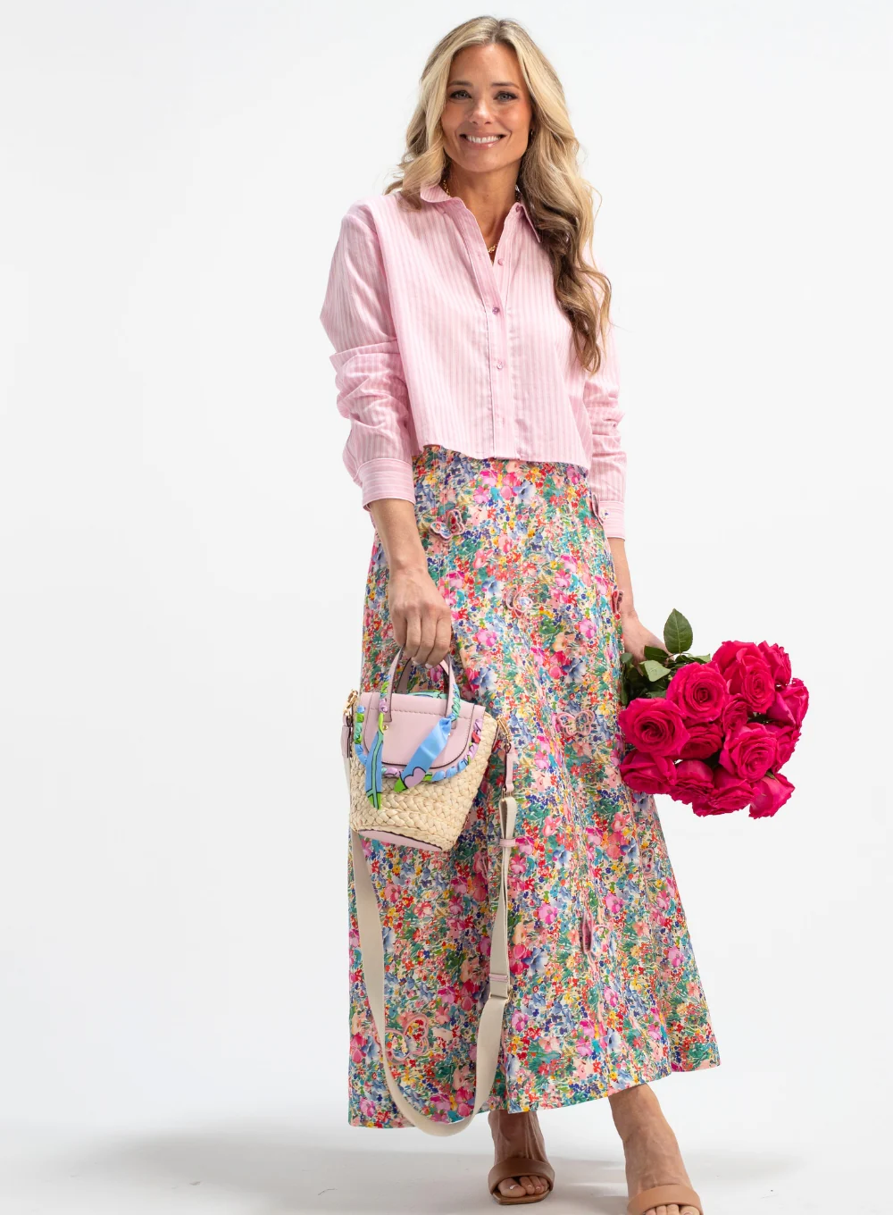 FARRM RIO PEASANT FLORAL OFF-WHITE BUTTERFLIES MAXI SKIRT - Image 3