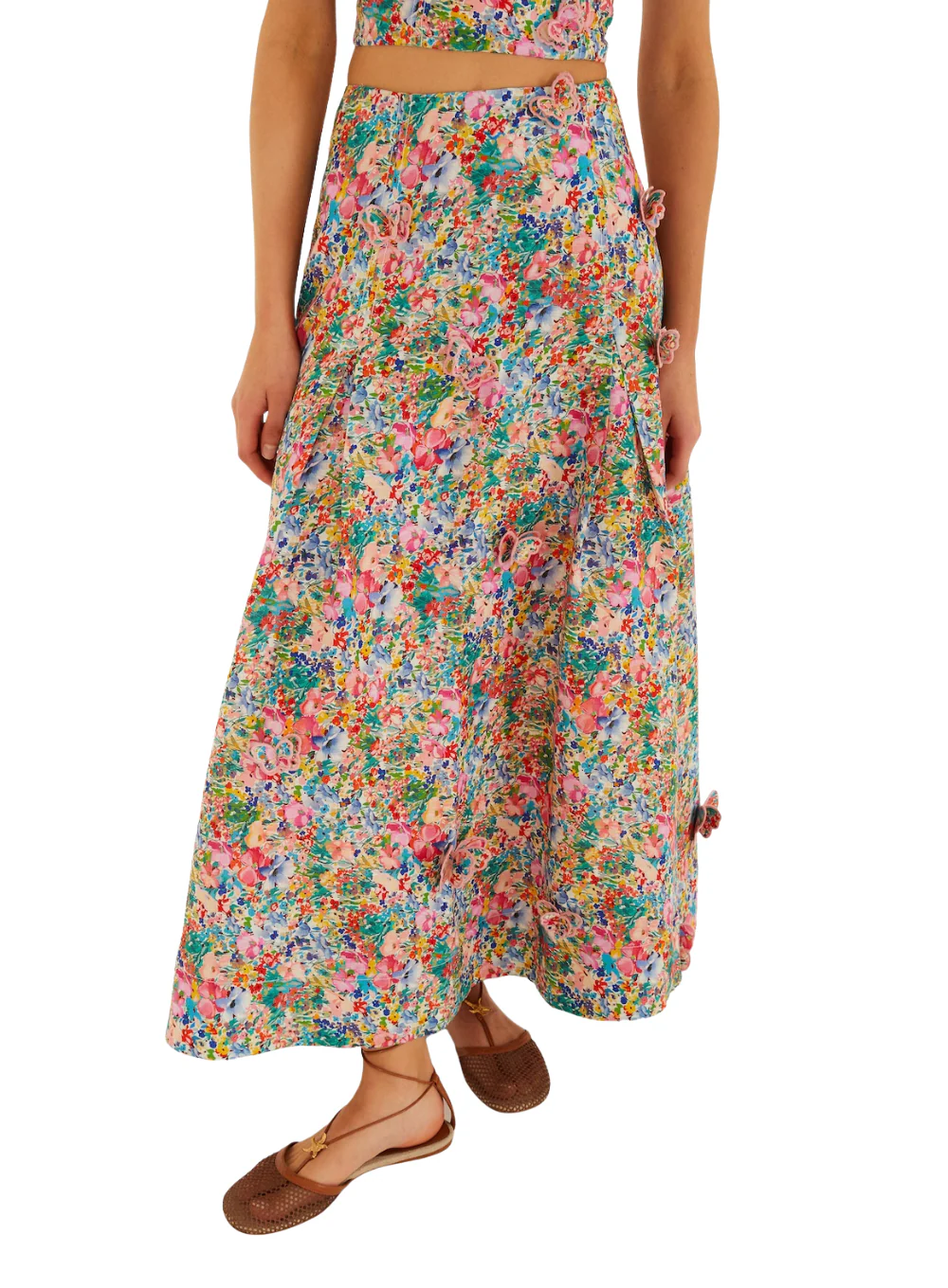 FARRM RIO PEASANT FLORAL OFF-WHITE BUTTERFLIES MAXI SKIRT - Image 5
