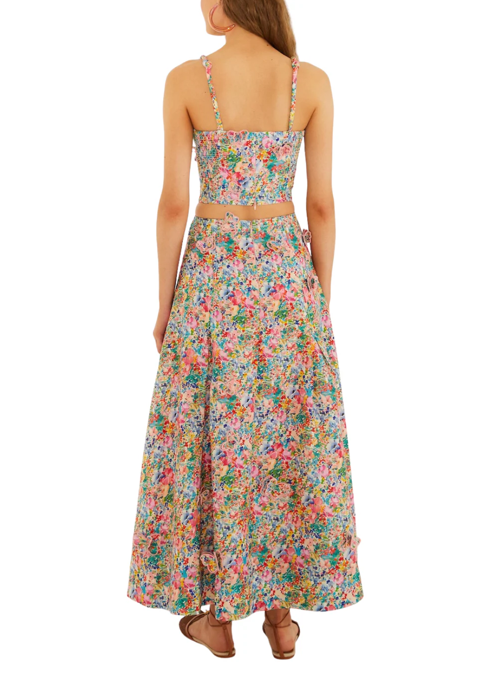 FARRM RIO PEASANT FLORAL OFF-WHITE BUTTERFLIES MAXI SKIRT - Image 7